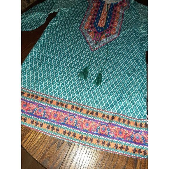 New Large Multi-Color Wiwiqs Boho Bohemian Style Loose Fit 3/4 Sleeve Dr… - Picture 3 of 5